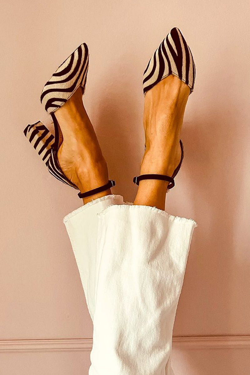 Zebrina™ | Medium Heeled Sandals with Strap and Zebra Print