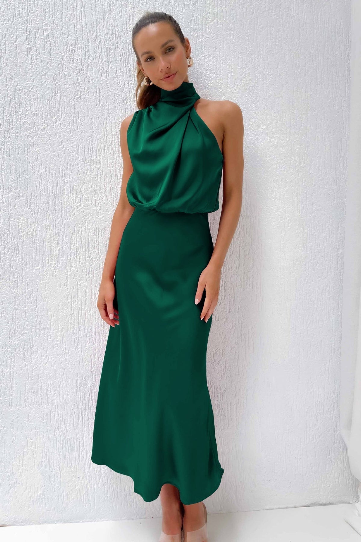 Cari | Long Satin Halter Neckline