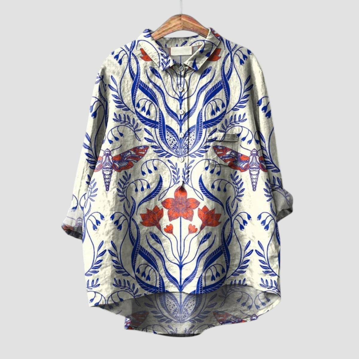 Ivana | Oversized shirt for women with botanical print and natural style