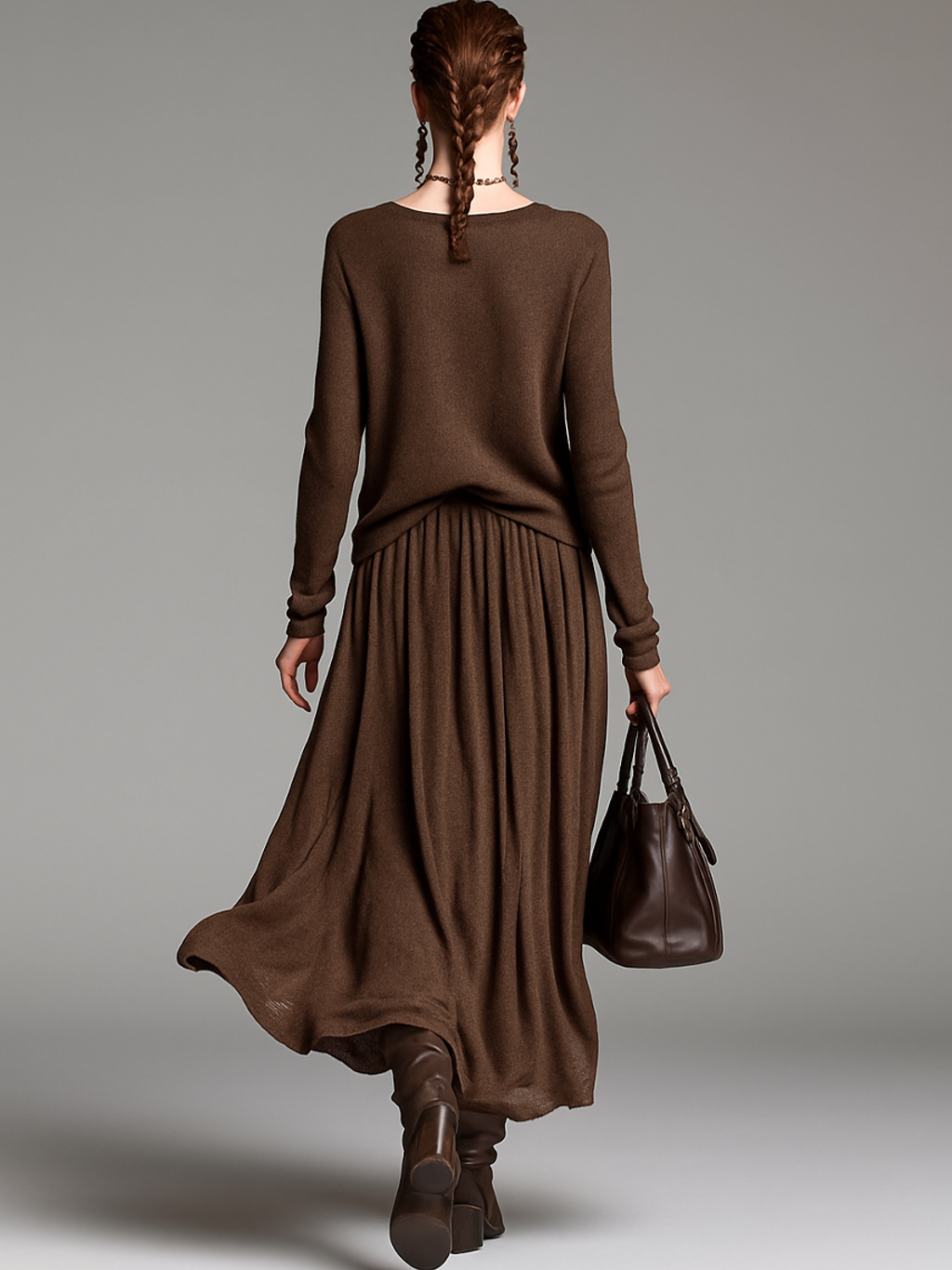 Skirt Crew Neck Knit Sweater Set