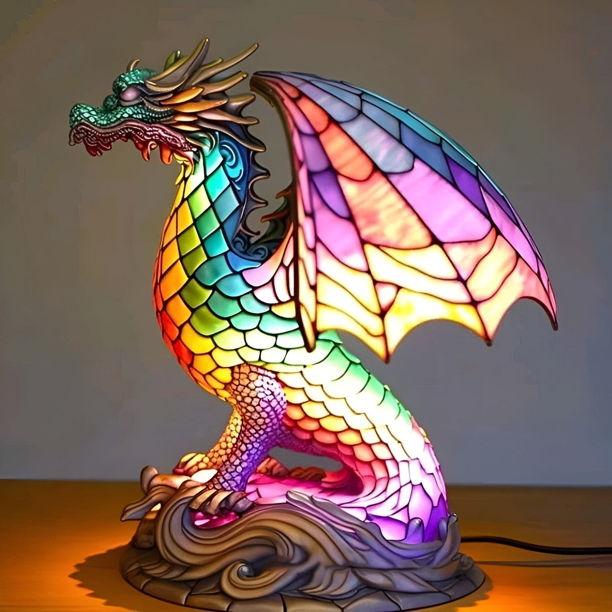 Ignis | Lámpara de dragón mágico de vidrio coloreado
