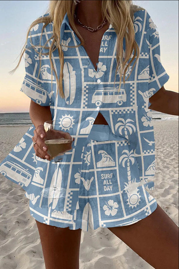Trenara™ | Conjunto de playa corto con estampado de caravana