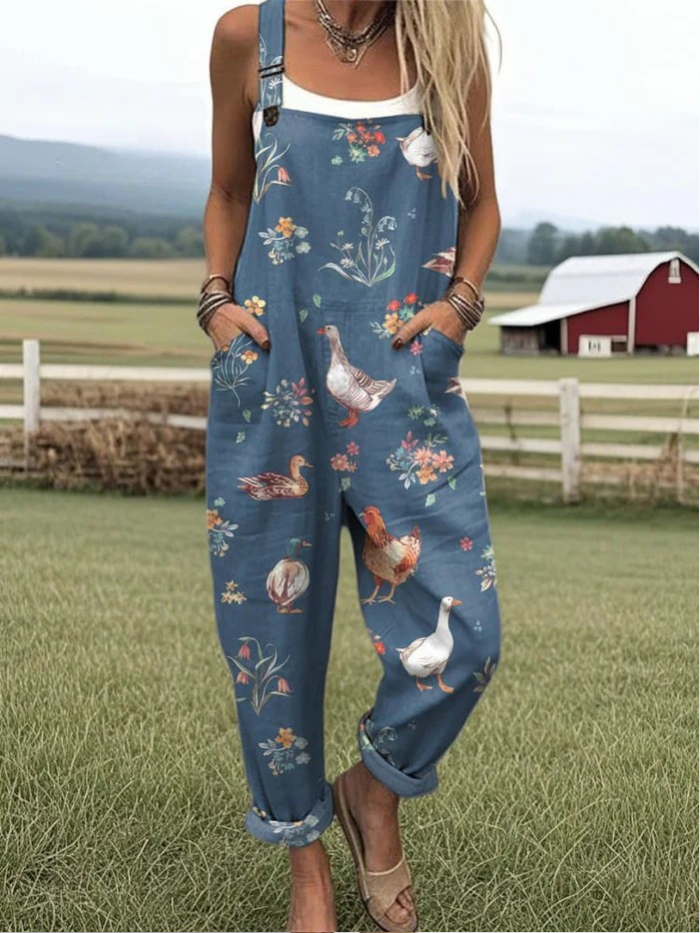 Mono de pierna ancha con estampado de animales de granja