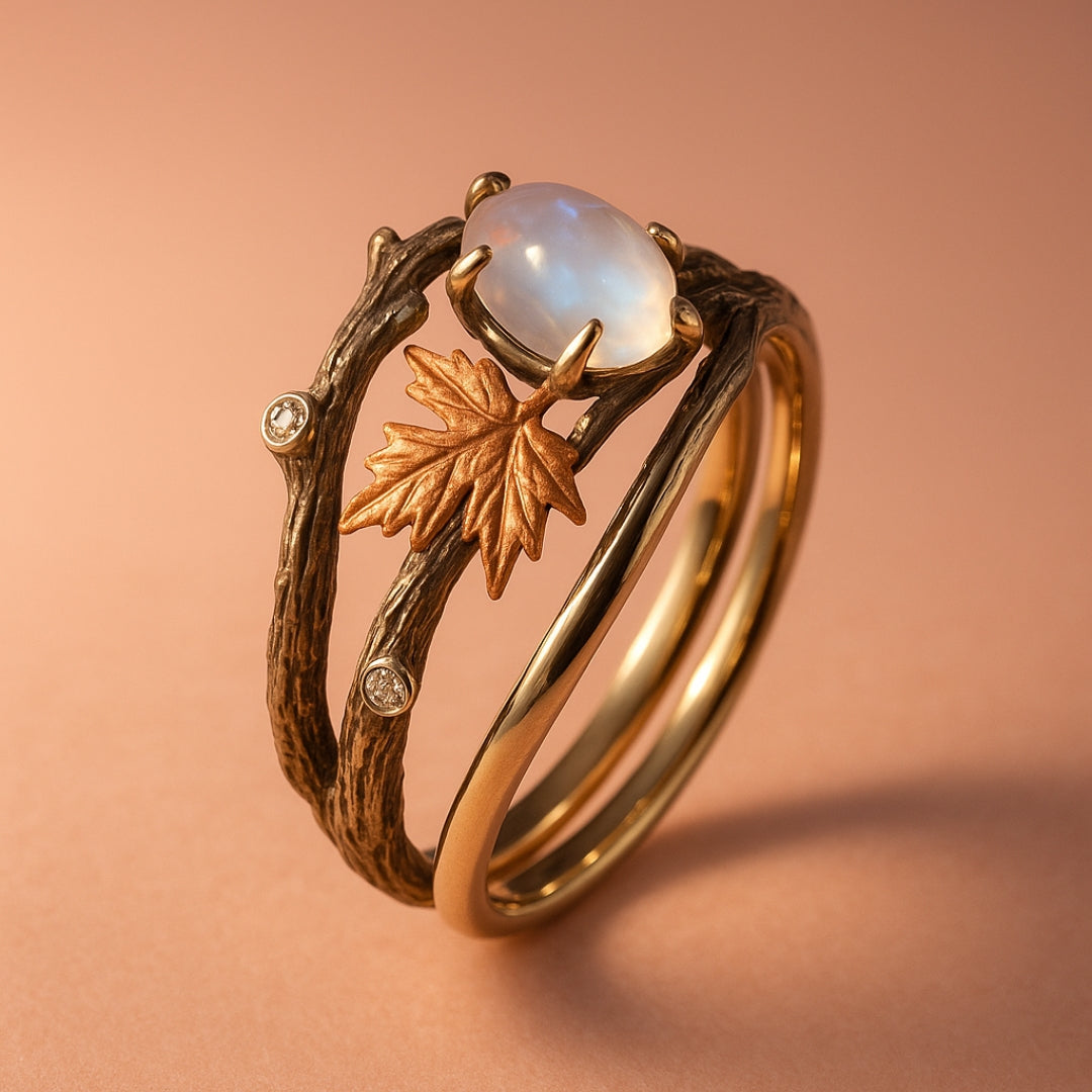 Anillo de piedra lunar natural