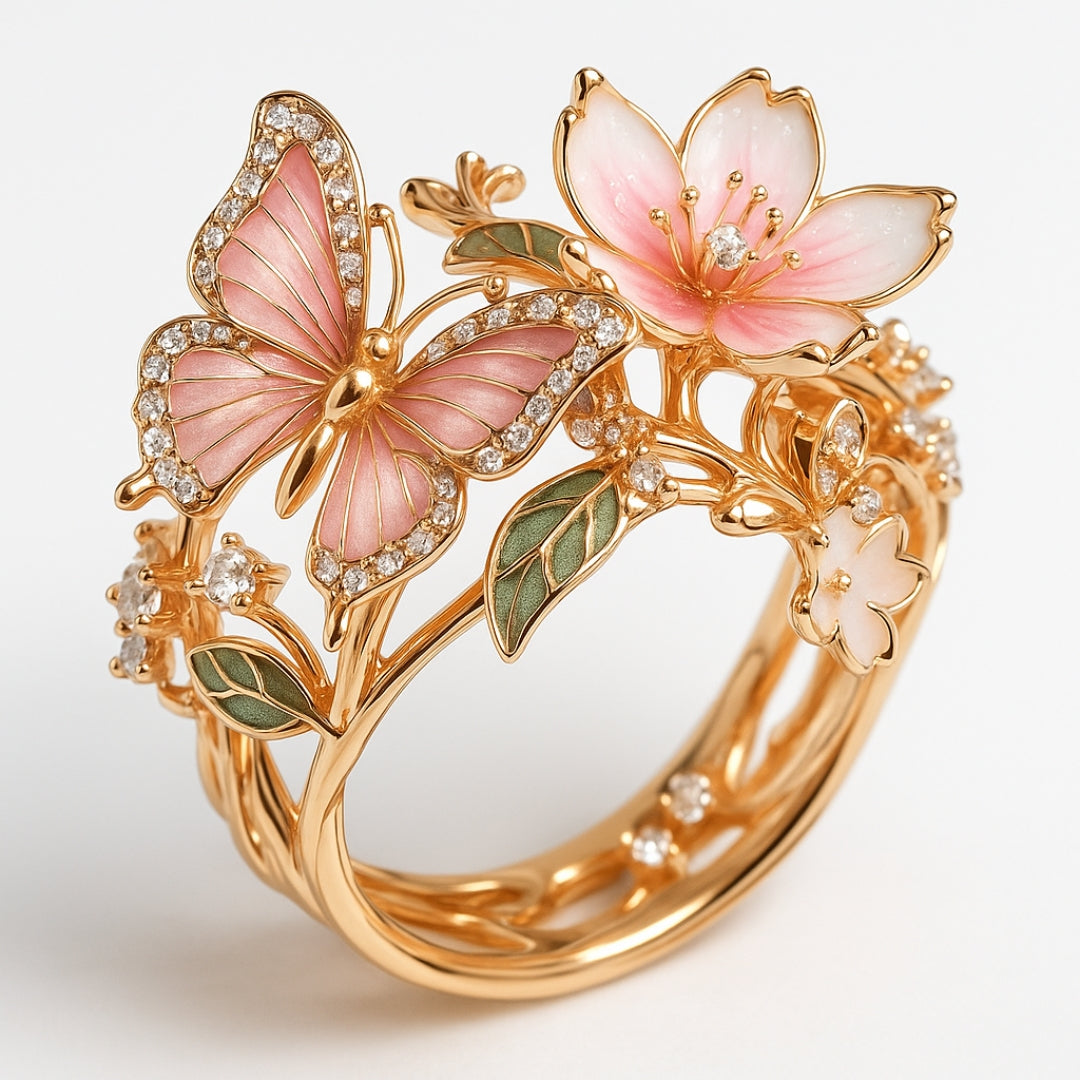 Anillo de circonita con mariposa brillante natural