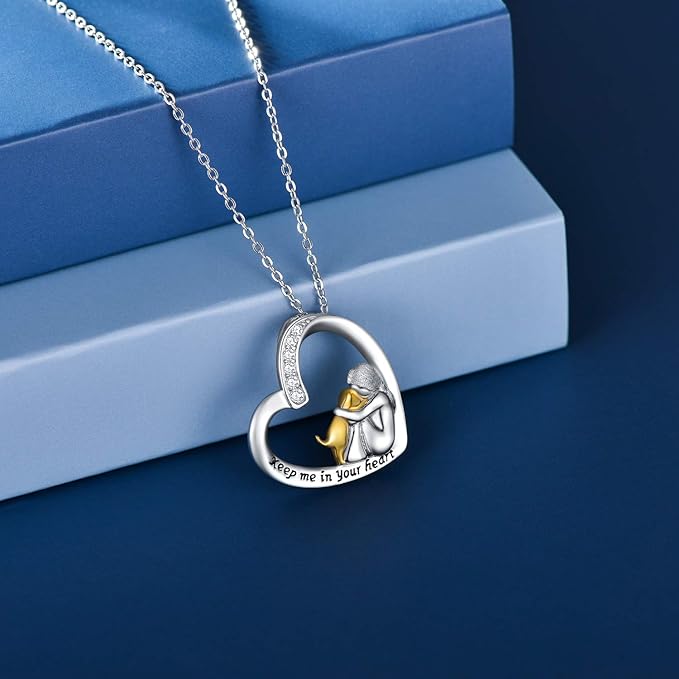 Collar de corazón de plata con perro y circonitas - Laura Jewelry