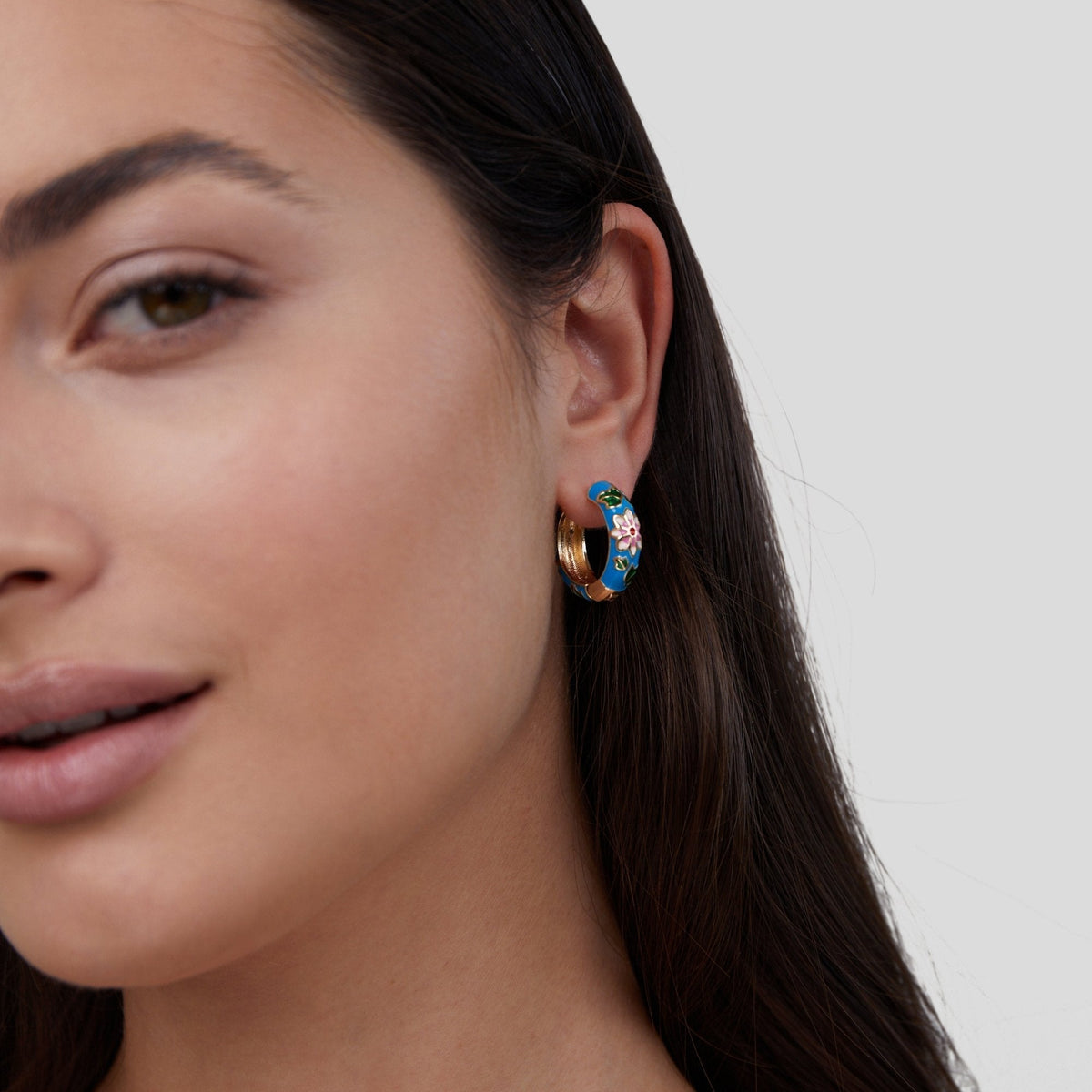 Gold Hoop Earrings with Flower