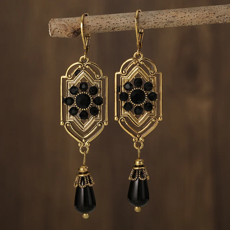 Vintage Earrings with Black Crystals