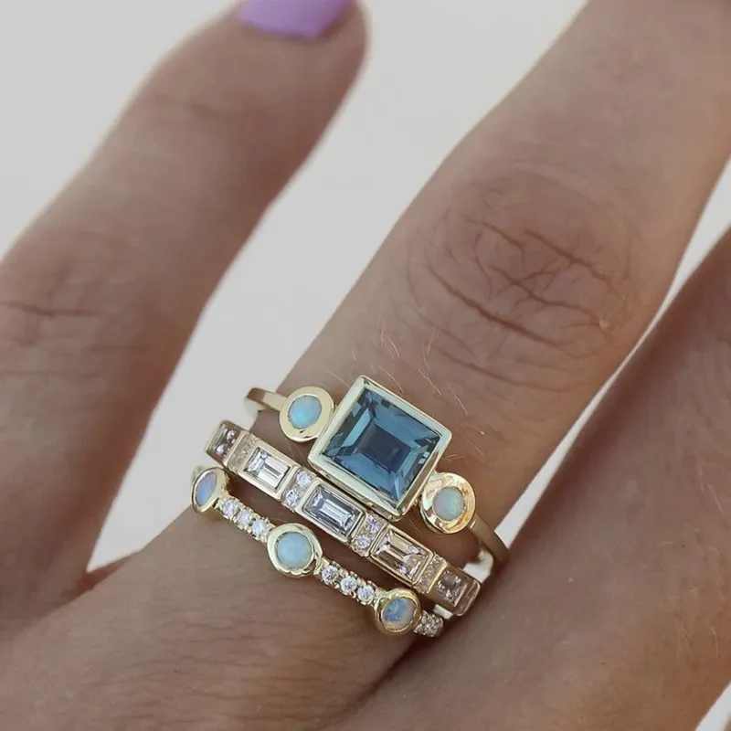 Vintage Ring Set with Blue Crystals