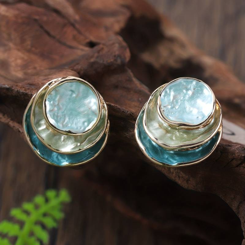 Vintage Painted Multi-Layered Round Earrings