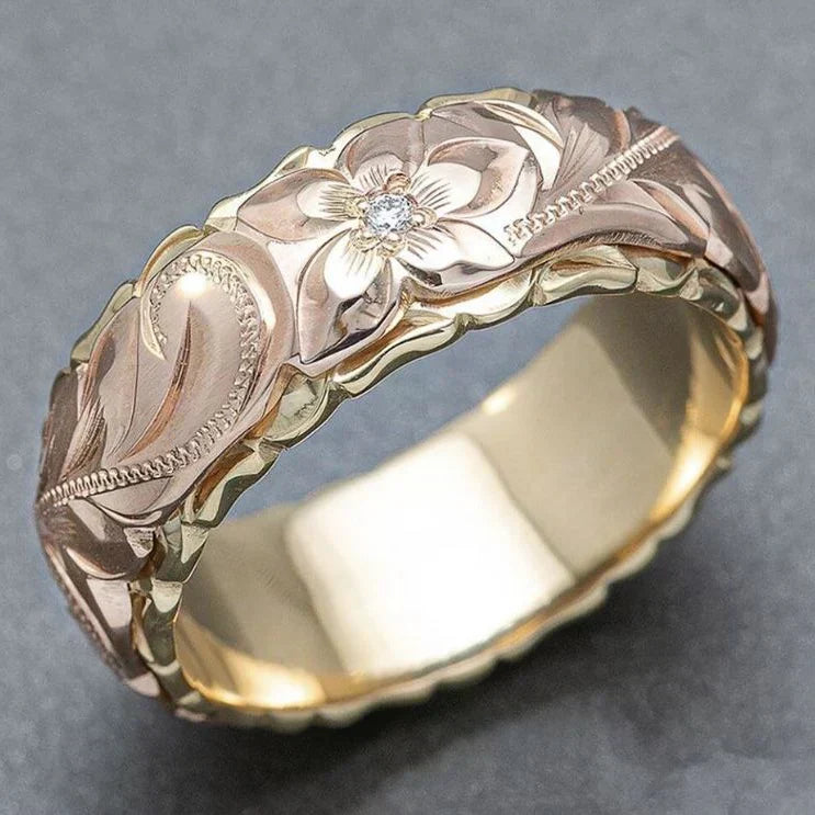 Anillo de oro vintage con flor de rosa