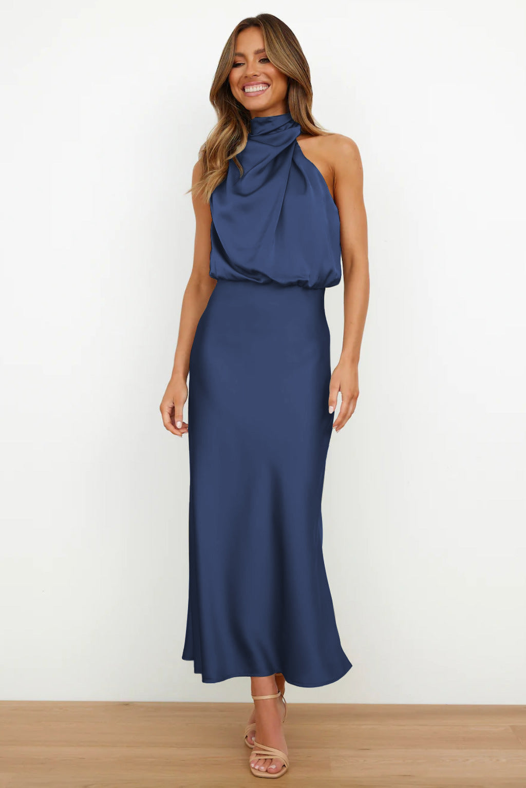 Cari | Long Satin Halter Neckline