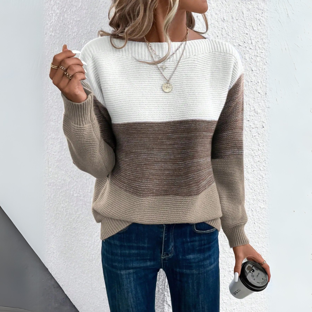 Sophia™ - Chic Tri-Tone Knit Sweater