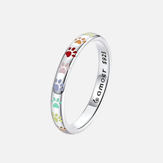 Sterling Silver Ring with Paw Print Design