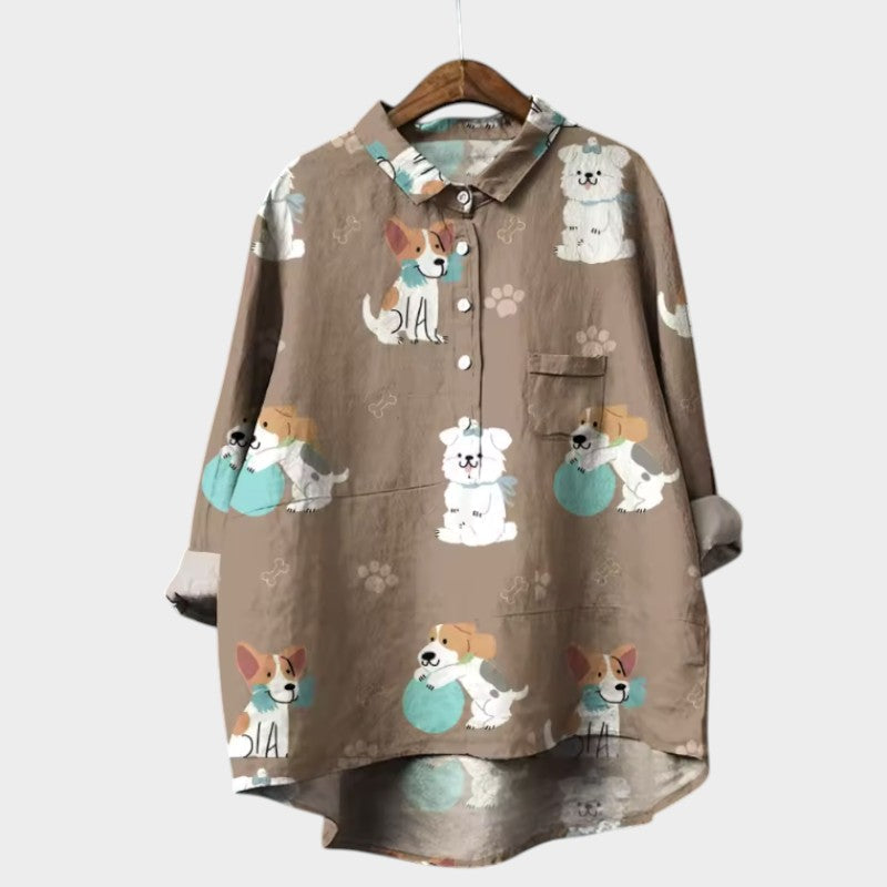 Mia | Oversized Blouse with Dog Print and Everyday Comfort for a Cheerful Style