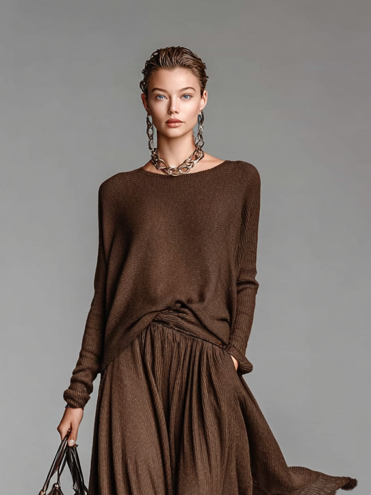 Skirt Crew Neck Knit Sweater Set