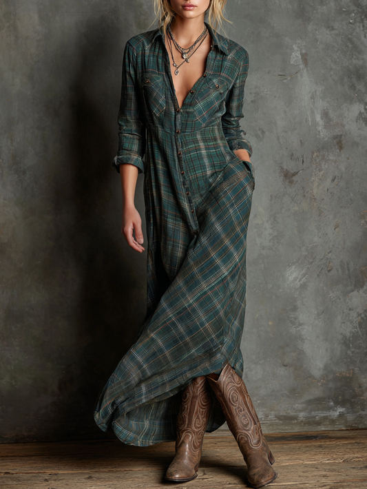 Vestido largo con solapa a rayas