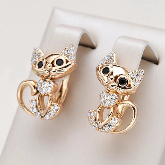 Elegant Earrings with Zirconia Kitty