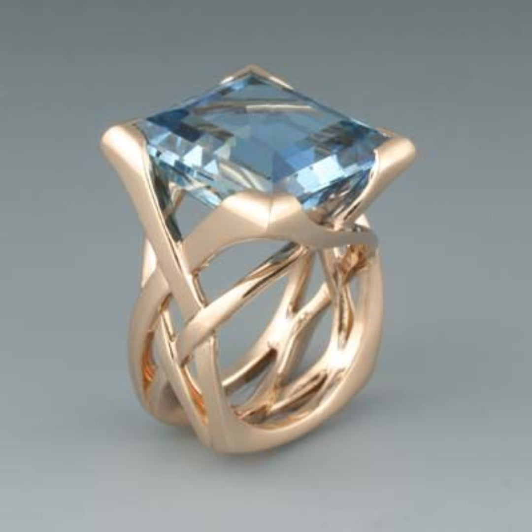 Rose Gold Ring with Vintage Blue Zirconia