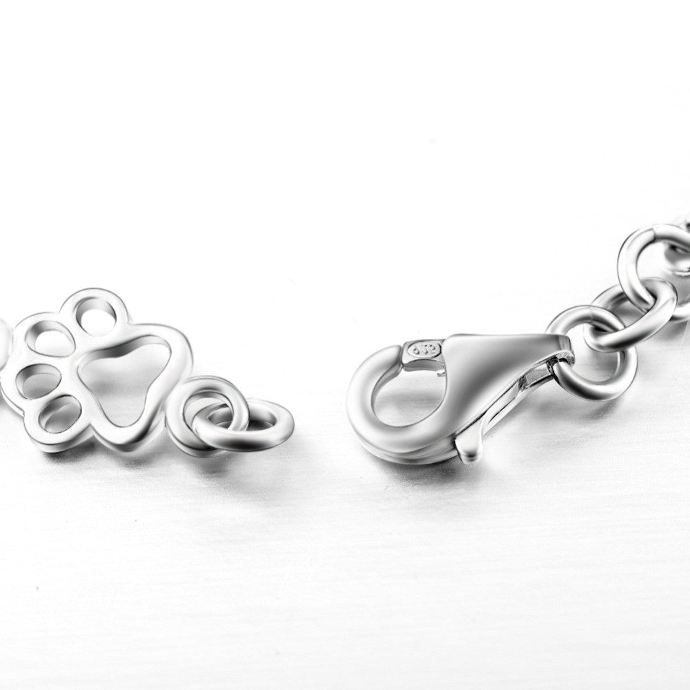 Bracelet with Dog Paw and Bone Charms in Silver