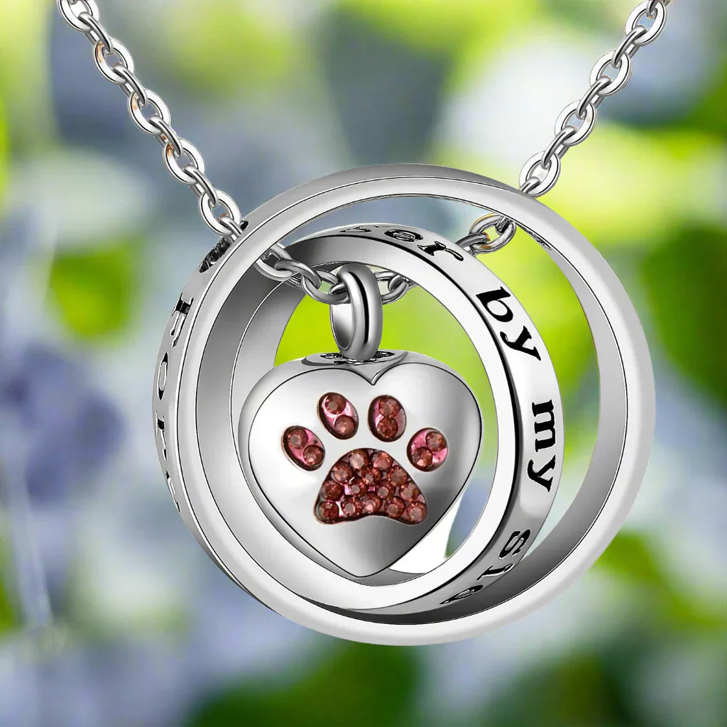 Collar con urna de acero inoxidable en forma de pata