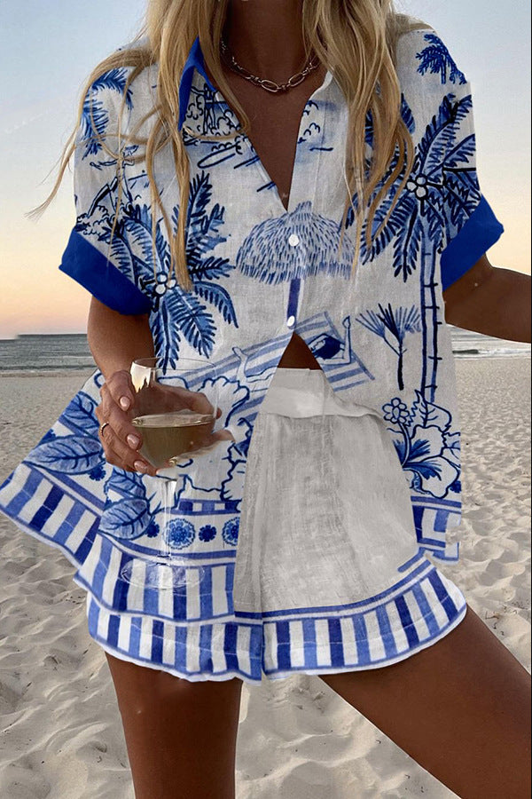 Zanika™ | Short Beach Set with Palm Print