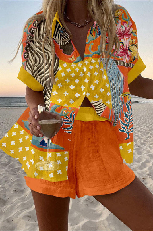Norelilia™ | Conjunto corto de playa con estampado de lunares 
