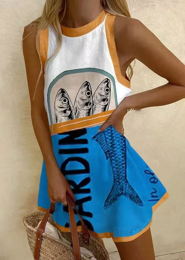 Isoria™ | Minivestido con estampado azul 