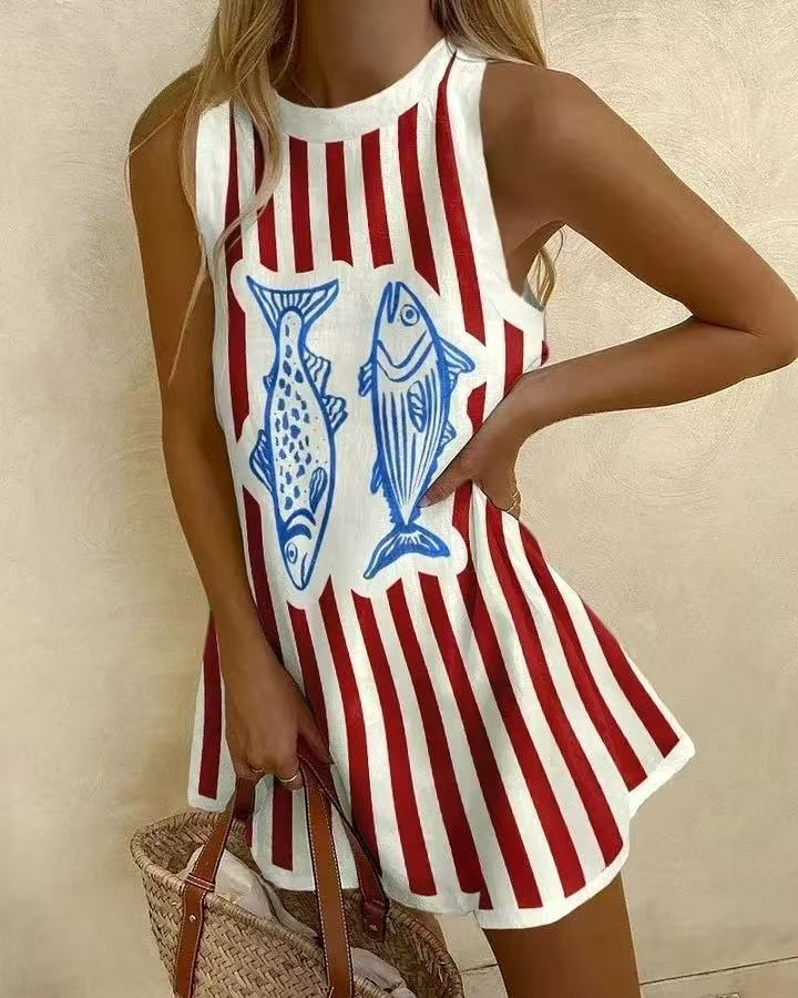 Delara™ | Minivestido con estampado de peces 