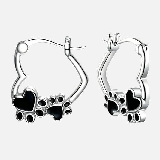 Huggie Earrings with Heart and Black Enamel