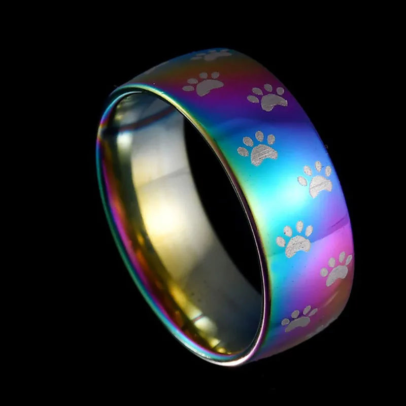 Rainbow Paw Print Stainless Steel Handmade Ring