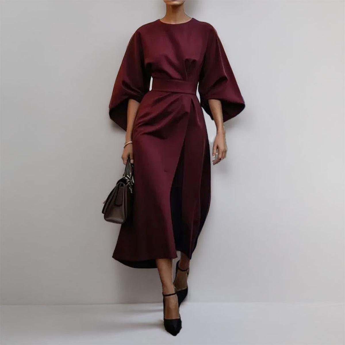 Edra | Vestido largo con mangas murciélago y tacto satinado 