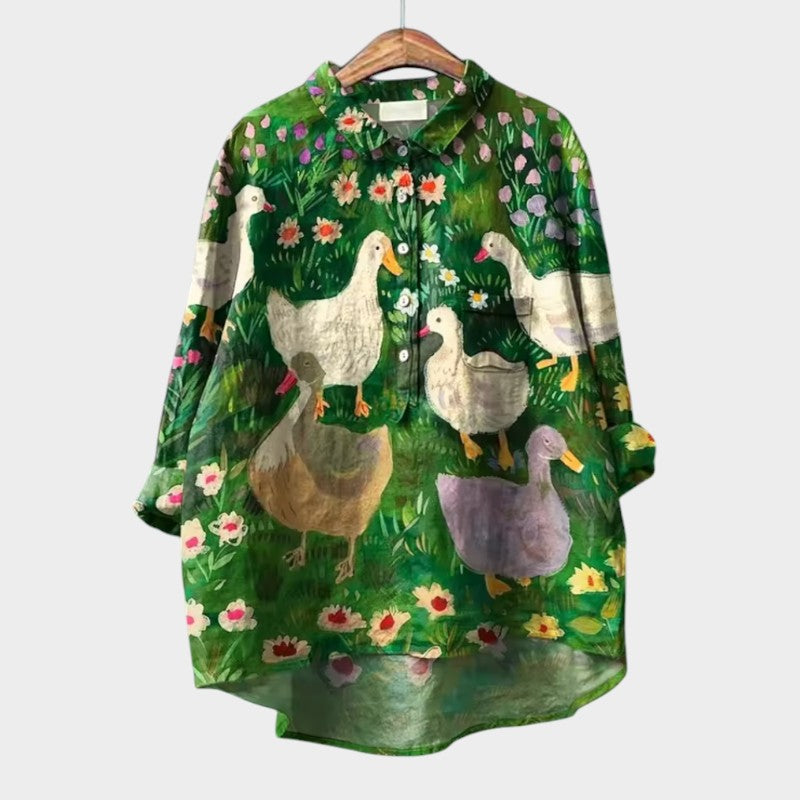LUCIANA | Oversized Blouse with Stylized Cats and Unique Comfort for Every Day
