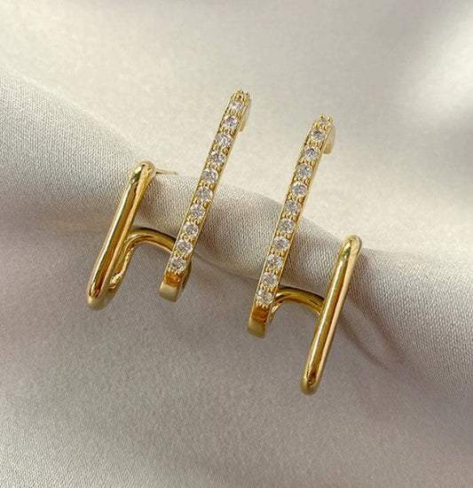 18K Gold Earrings with Prong-Set Crystals