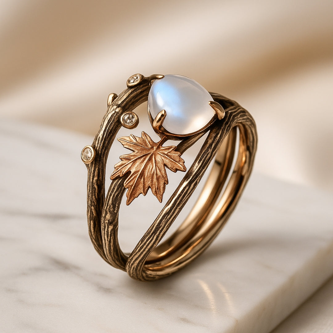 Anillo de piedra lunar natural