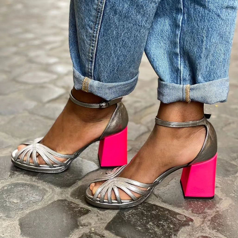 Seraphina™ | Sandalias brillantes con tacón grueso y hebilla elegante