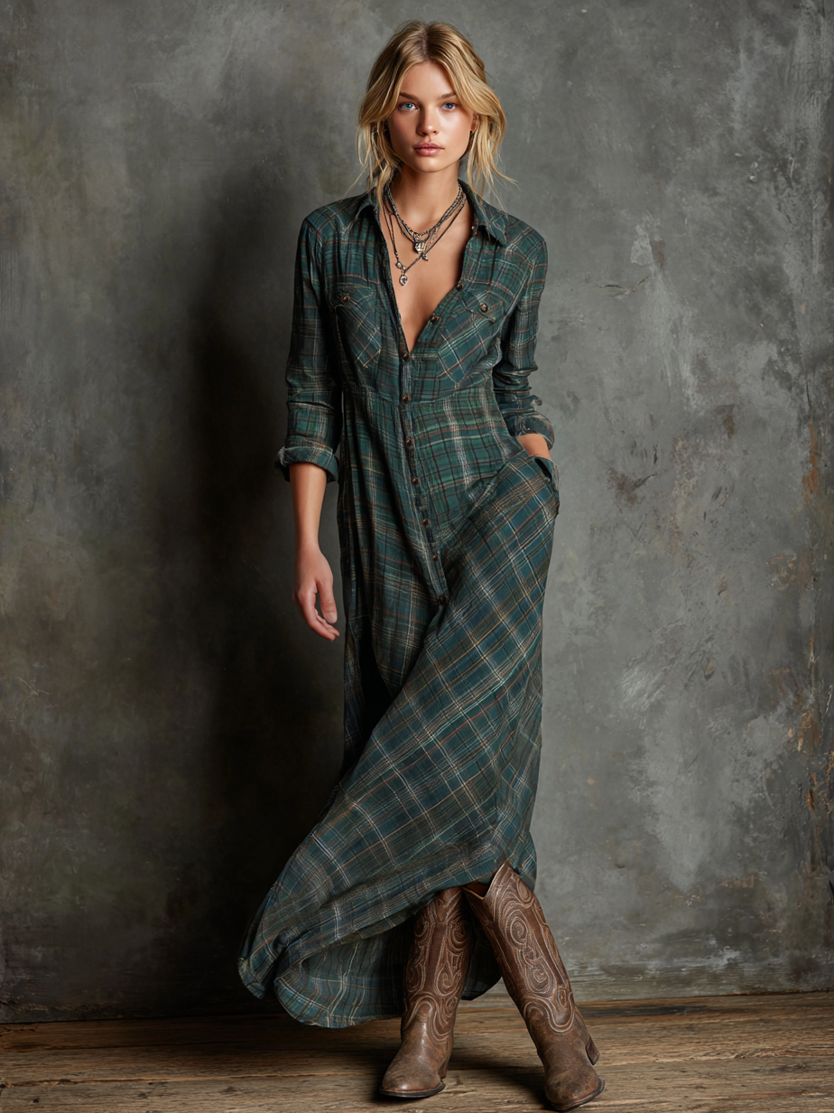Maxi Dress - Striped Lapel