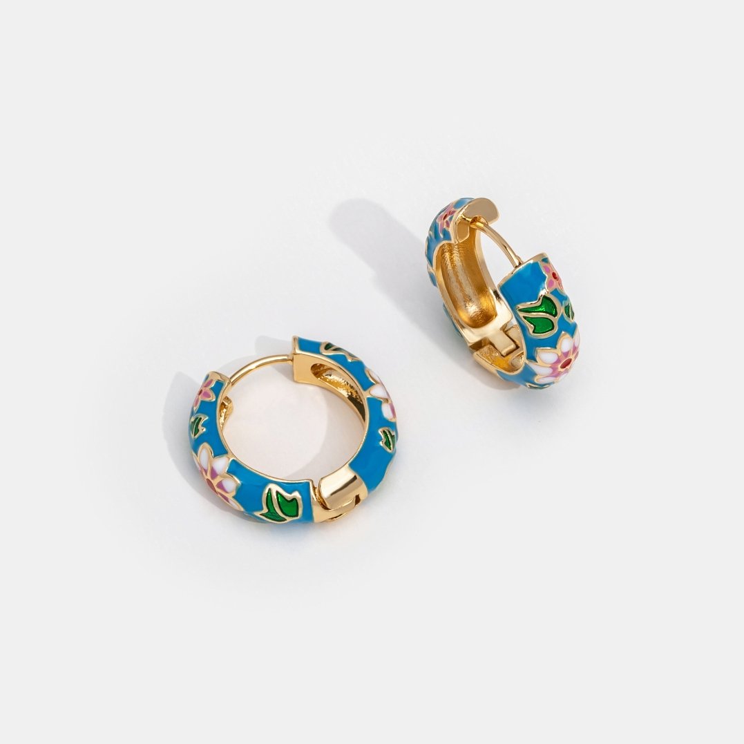 Gold Hoop Earrings with Flower