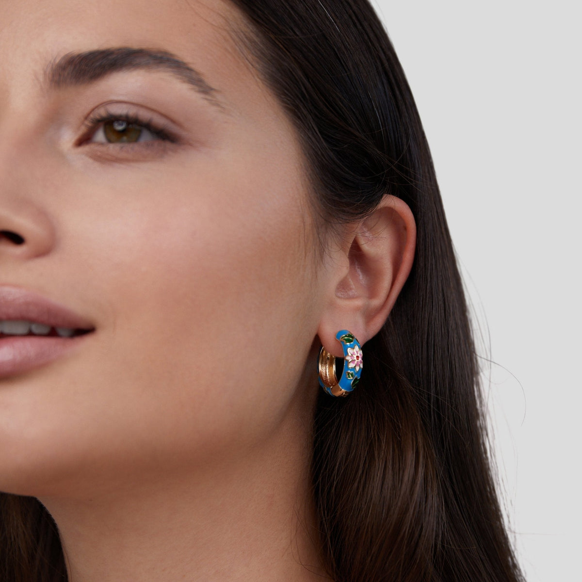 Gold Hoop Earrings with Flower