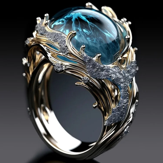 Anillo vintage de cristal oceánico