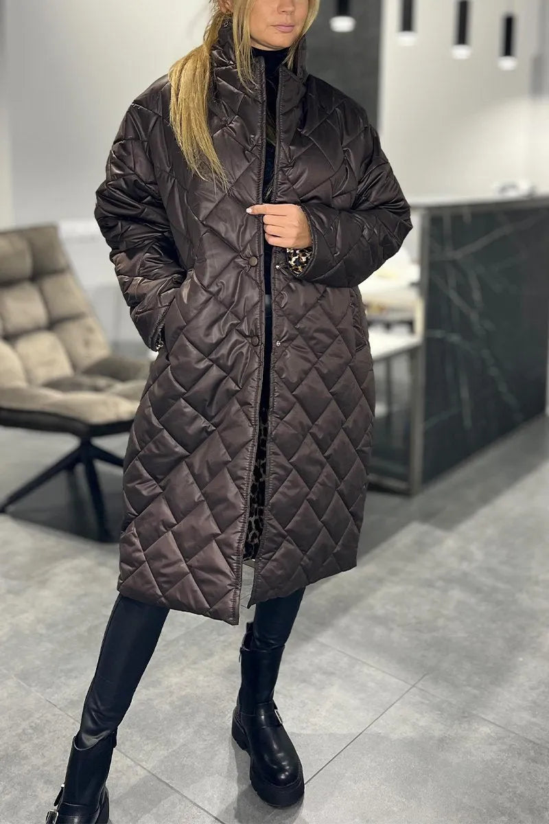 Ava – Reversible quilted coat with leopard print lining