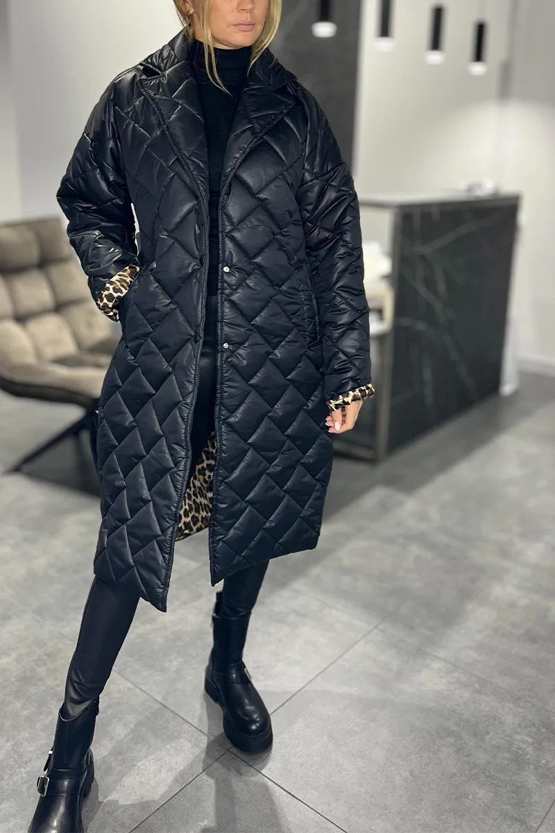 Ava – Reversible quilted coat with leopard print lining