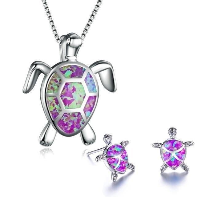 Conjunto de joyas de tortuga marina de ópalo 