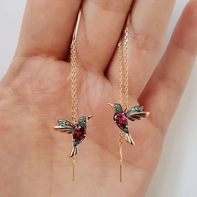 Pendientes de colibrí con circonitas 