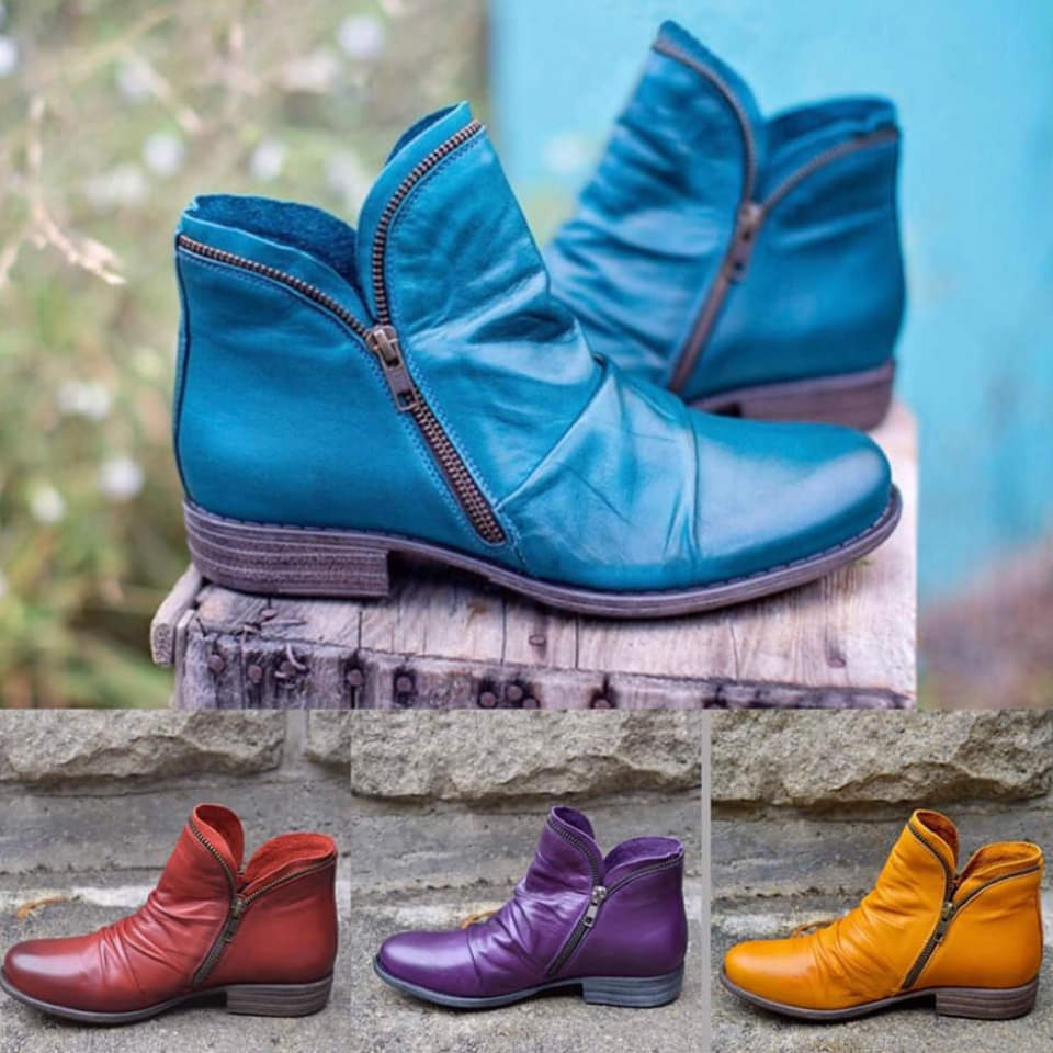Elena™ - Urban Zip Leather Ankle Boots